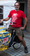 BUTFF's artistic director Alex on a bike